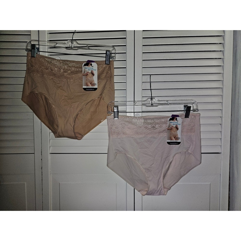Naomi & Nicole Modern Brief Lace Waist Panty 2PK Nude Pink 9/2X Wonderful Edge